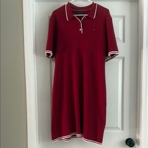 Tommy Hilfiger Red Collared Dress with White Trim - Size XXL.